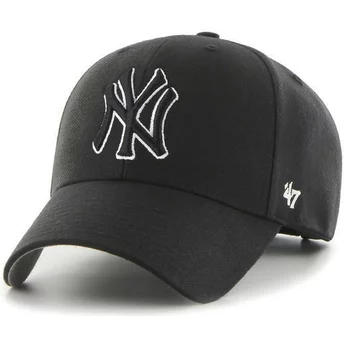 47 Brand Curved Brim Schwarzes Schwarz-Weiß Logo New York Yankees MLB MVP Snapback Cap schwarz