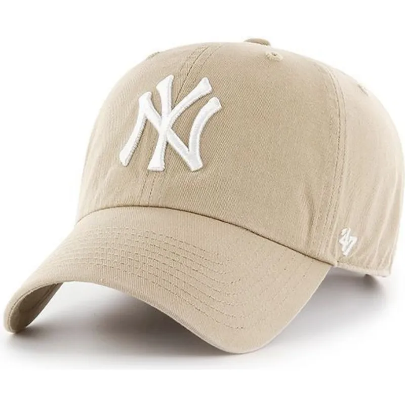 cappellino-curvo-beige-con-logo-bianco-dei-new-york-yankees-mlb-clean-up-di-47-brand