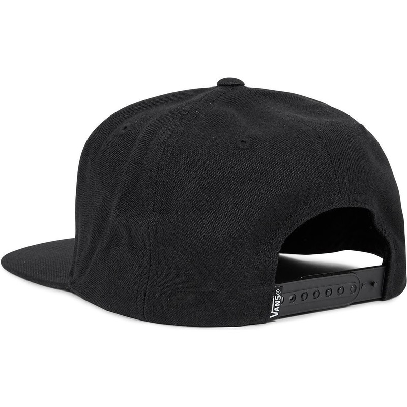vans-flat-brim-script-logo-drop-v-snapback-cap-schwarz-
