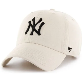 47 Brand Curved Brim New York Yankees MLB Clean Up Cream Cap