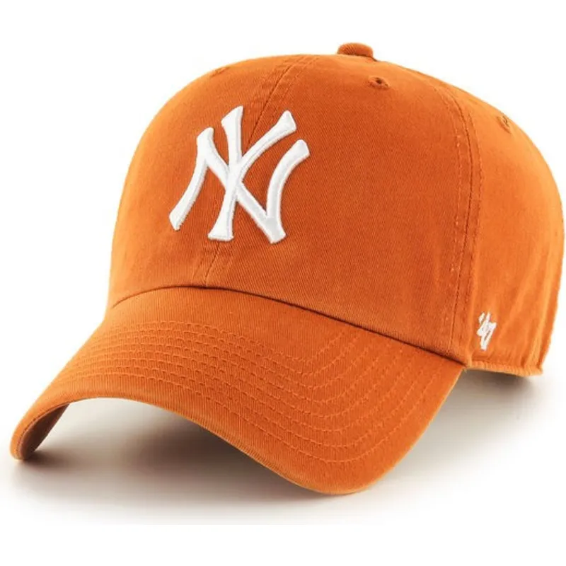 gebogene-orangefarbene-kappe-von-new-york-yankees-mlb-clean-up-von-47-brand