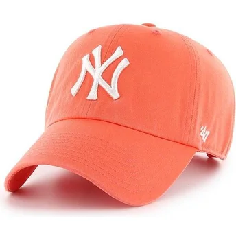 47 Brand Curved Brim New York Yankees MLB Clean Up Grapefruit Orange Cap