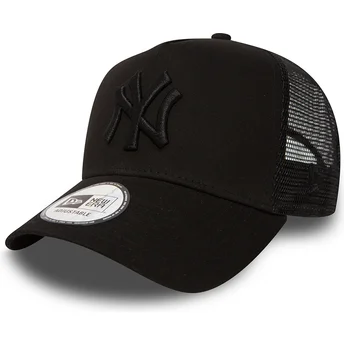 New Era Black Logo New York Yankees MLB Clean A Frame Black Trucker Hat