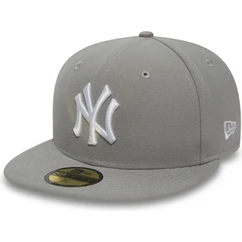 graue-flache-angepasste-kappe-mit-weissem-logo-59fifty-essential-der-new-york-yankees-mlb-von-new-era