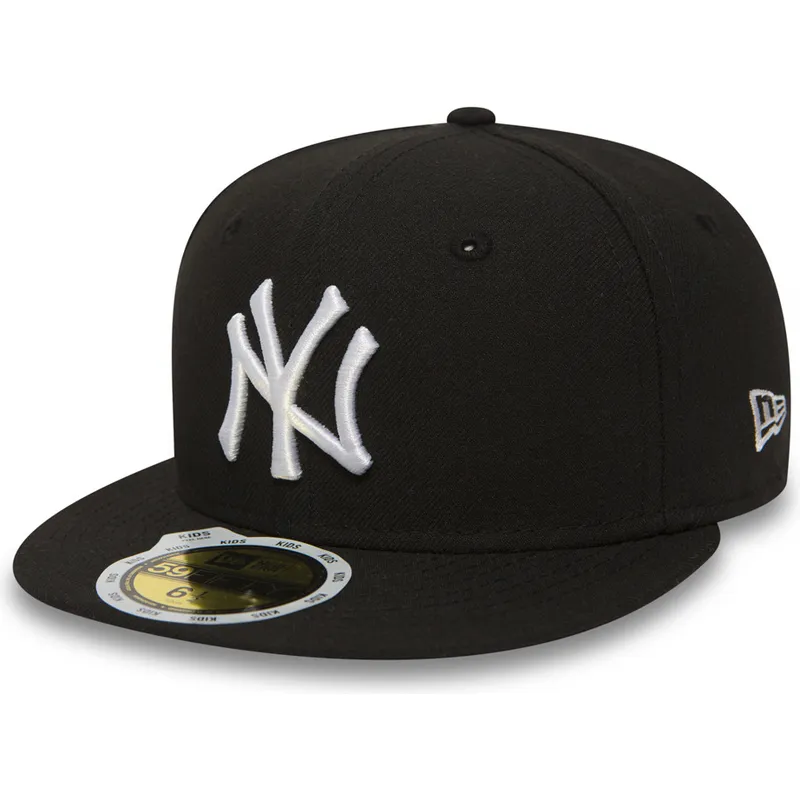 mutzen-flach-schwarz-angepasst-fur-kinder-59fifty-essential-der-new-york-yankees-mlb-von-new-era