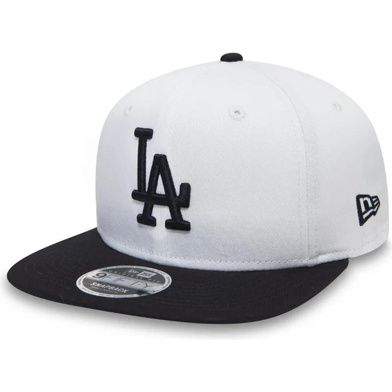 weisse-snapback-kinderkappe-mit-flachem-schirm-und-schwarzem-visor-9fifty-contrast-crown-der-los-angeles-dodgers-mlb-von-new-era