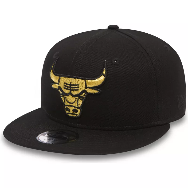 new-era-kinder-flat-brim-goldenes-logo-9fifty-golden-chicago-bulls-nba-snapback-cap-schwarz-