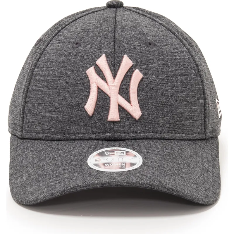 gra-justerbar-kurvad-keps-med-rosa-logotyp-9forty-tech-jersey-fran-new-york-yankees-mlb-av-new-era