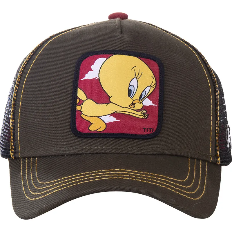 mutzen-gebogen-grun-snapback-tweety-looney-tunes-von-capslab