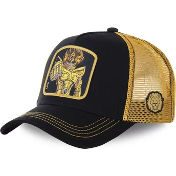 capslab-leo-saileo-saint-seiya-knights-of-the-zodiac-black-and-golden-trucker-hat