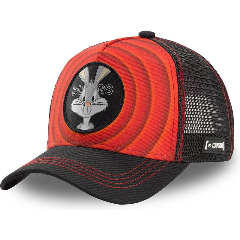 trucker-cap-rot-und-schwarz-bugs-bunny-bullseye-color-rings-loo-bug1-looney-tunes-von-capslab
