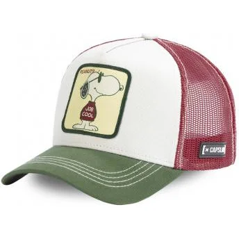 Capslab Snoopy Joe Cool JOE Peanuts vit, brun och grön truckerkeps