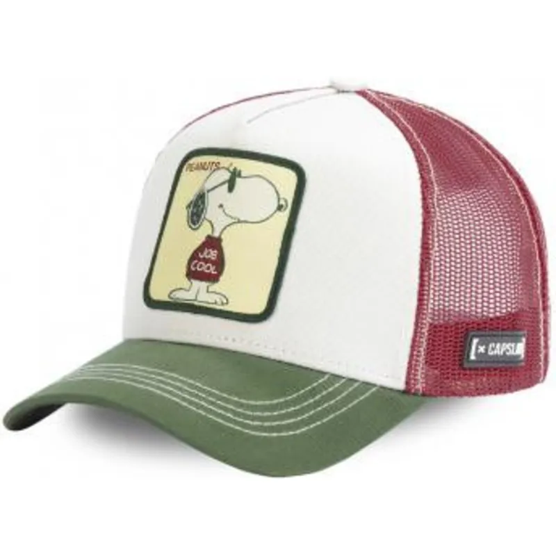 capslab-snoopy-joe-cool-joe-peanuts-vit-brun-och-gron-truckerkeps