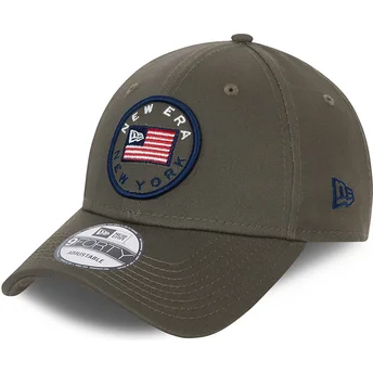 New Era Curved Brim 9FORTY USA Flag Green Adjustable Cap