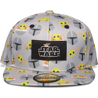 Difuzed Flat Brim Youth Grogu Baby Yoda The Mandalorian Star Wars Grey Snapback Cap
