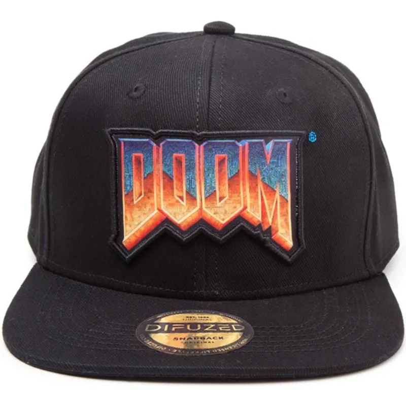 gorra-plana-negra-snapback-logo-doom-de-difuzed