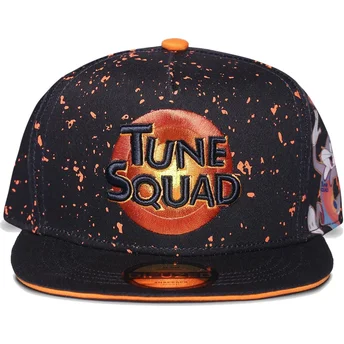 schwarze-und-orangefarbene-snapback-cap-bugs-bunny-space-jam-looney-tunes-von-difuzed