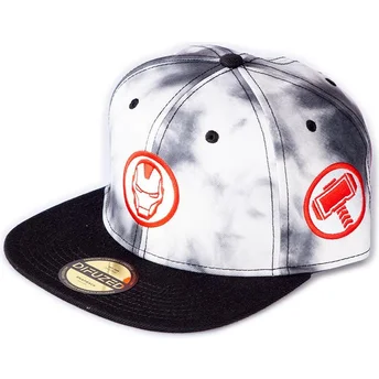 Casquette plate blanche et noire snapback Iron Man Tye Dye Badge Marvel Comics Difuzed