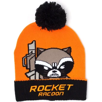 Gorro naranja y negro con pompón Rocket Raccon Kawaii Art Marvel Comics de Difuzed