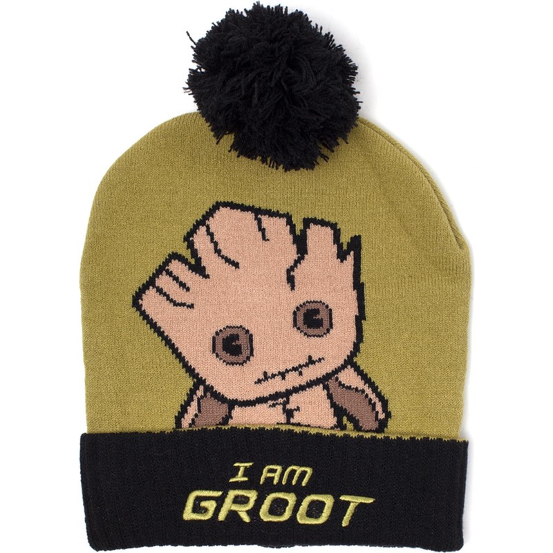 difuzed-groot-kawaii-art-marvel-comics-brown-and-black-beanie-with-pompom