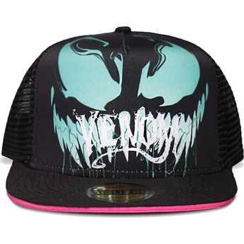 schwarze-und-rosa-flache-trucker-snapback-kappe-fur-kinder-venom-marvel-comics-von-difuzed