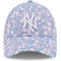 mutzen-gebogen-blau-verstellbares-band-rosa-9forty-floral-der-new-york-yankees-mlb-von-new-era
