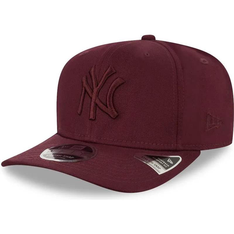 mutzen-gebogen-rot-snapback-granate-granate-9fifty-stretch-snap-der-new-york-yankees-mlb-von-new-era