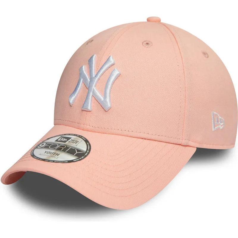 gebogene-rosa-verstellbare-kappe-fur-kinder-9forty-league-essential-von-new-york-yankees-mlb-von-new-era