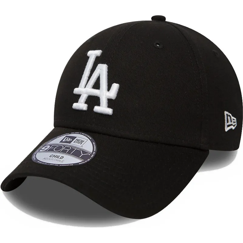 schwarze-gebogene-verstellbare-kinderkappe-9forty-league-essential-der-los-angeles-dodgers-mlb-von-new-era