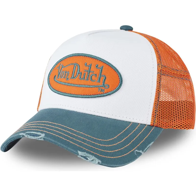 weisse-orangefarbene-und-blaue-trucker-kappe-sum-hun-von-von-dutch