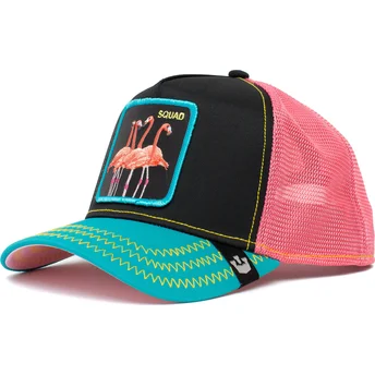 schwarze-rosa-und-blau-flamingo-trucker-kappe-squad-flamingoals-the-farm-von-goorin-bros