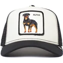 schwarz-weisse-trucker-kappe-rottweiler-alpha-dog-the-farm-von-goorin-bros