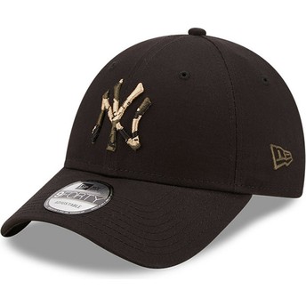 Casquette courbée noire ajustable avec logo marron 9FORTY Camo Infill New York Yankees MLB New Era