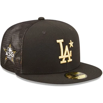 schwarze-flat-brim-trucker-cap-mit-goldenem-logo-59fifty-all-star-game-los-angeles-dodgers-mlb-von-new-era