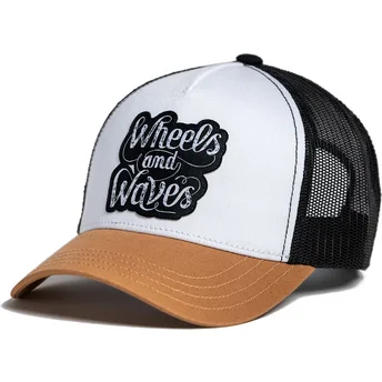 Gorra trucker blanca, negra y marrón High Rider WW16 de Wheels And Waves