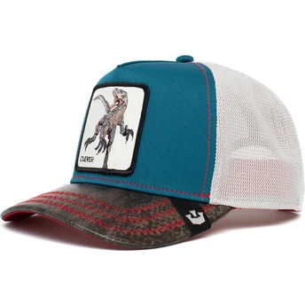 goorin-bros-trucker-kappe-in-blau-weiss-und-schwarz-mit-velociraptor-clever-swift-robber-the-farm