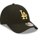 schwarze-verstellbare-kappe-mit-gebogenem-schirm-und-goldenem-logo-9forty-metallic-der-los-angeles-dodgers-mlb-von-new-era