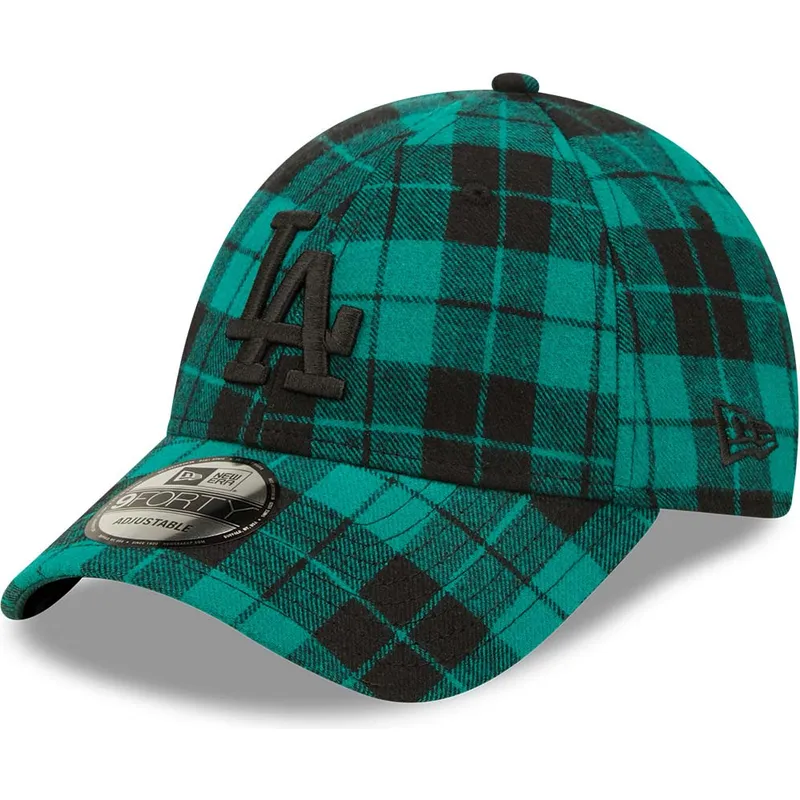 mutzen-gebogen-grun-verstellbares-band-negro-9forty-plaid-der-los-angeles-dodgers-mlb-von-new-era