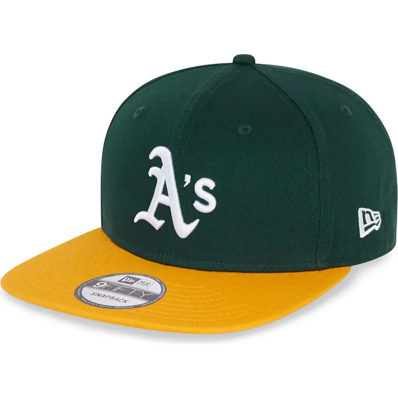 cappello-piatto-verde-e-giallo-snapback-9fifty-essential-di-oakland-athletics-mlb-di-new-era