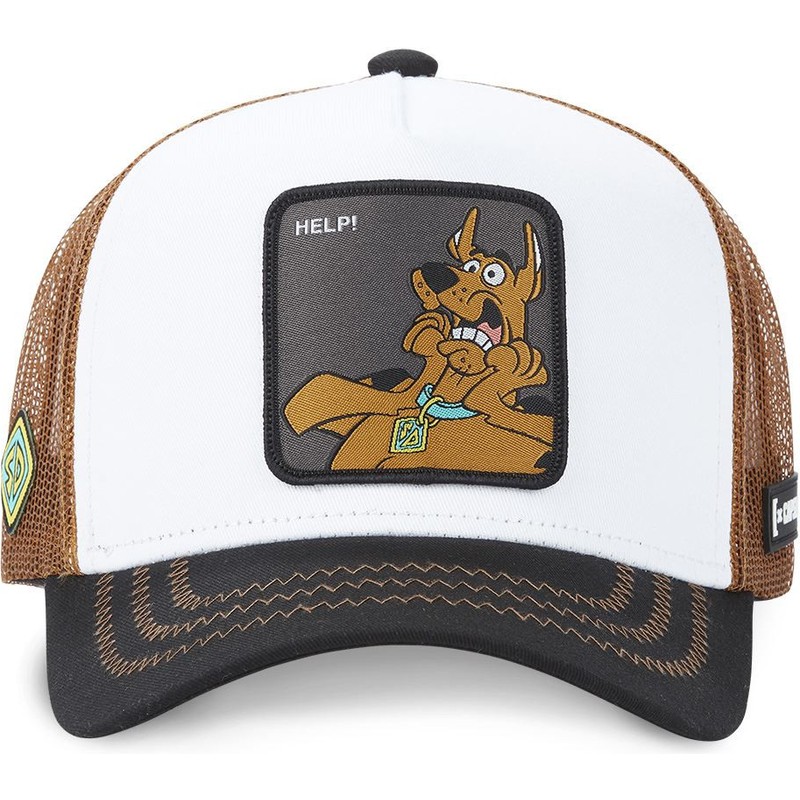 capslab-scooby-doo-help-rel-white-brown-and-black-trucker-hat