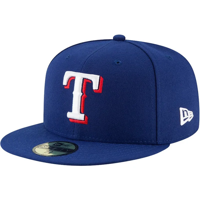 flache-blaue-angepasste-59fifty-authentic-on-field-kappe-der-texas-rangers-mlb-von-new-era