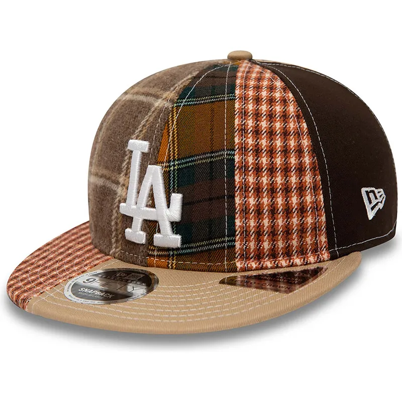 mutzen-flach-braun-verstellbares-band-9fifty-patch-panel-der-los-angeles-dodgers-mlb-von-new-era