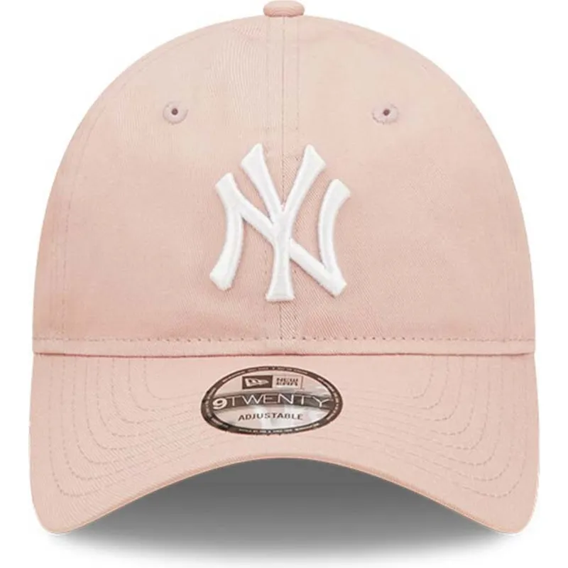 mutzen-gebogen-rosa-verstellbares-band-9twenty-league-essential-der-new-york-yankees-mlb-von-new-era