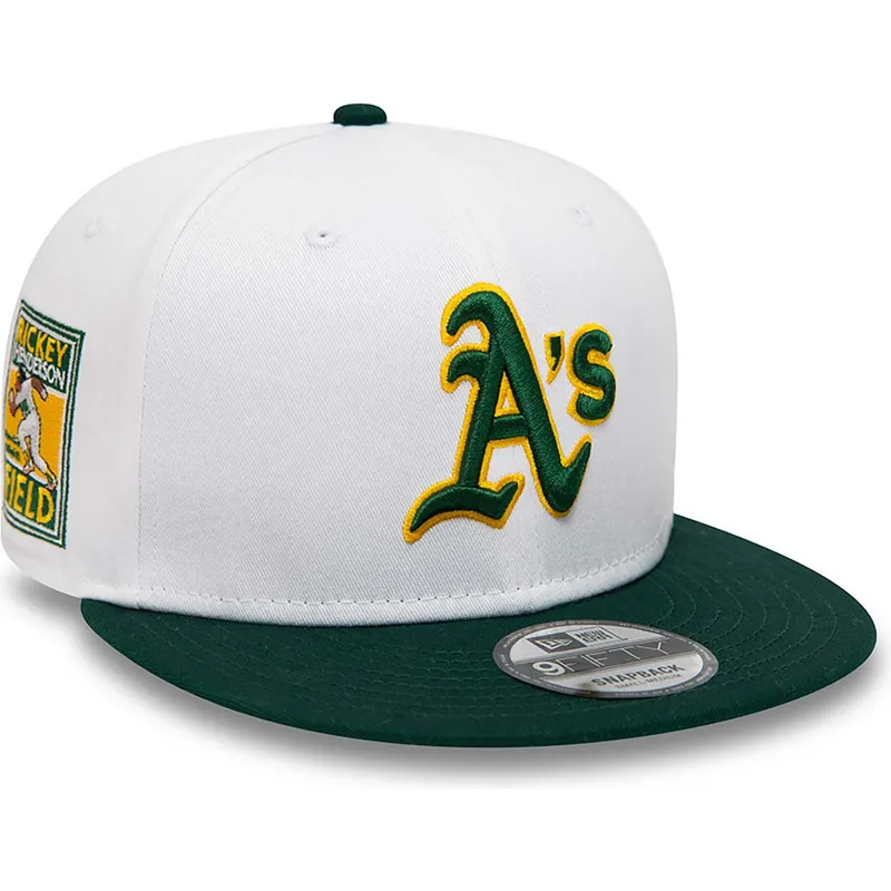 mutzen-flach-weiss-snapback-rickey-henderson-9fifty-crown-patches-der-oakland-athletics-mlb-von-new-era