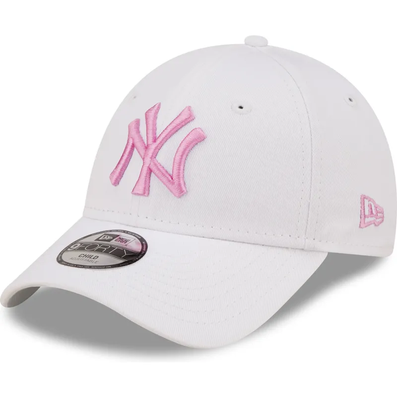 mutzen-gebogen-weiss-verstellbares-band-fur-kinder-rosa-9forty-league-essential-der-new-york-yankees-mlb-von-new-era