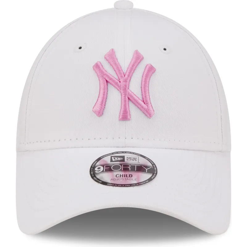 mutzen-gebogen-weiss-verstellbares-band-fur-kinder-rosa-9forty-league-essential-der-new-york-yankees-mlb-von-new-era