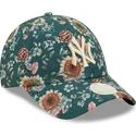 mutzen-gebogen-grun-verstellbares-band-9forty-all-over-print-floral-der-new-york-yankees-mlb-von-new-era
