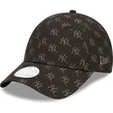 schwarze-gebogene-verstellbare-damenkappe-9forty-monogram-der-new-york-yankees-mlb-von-new-era