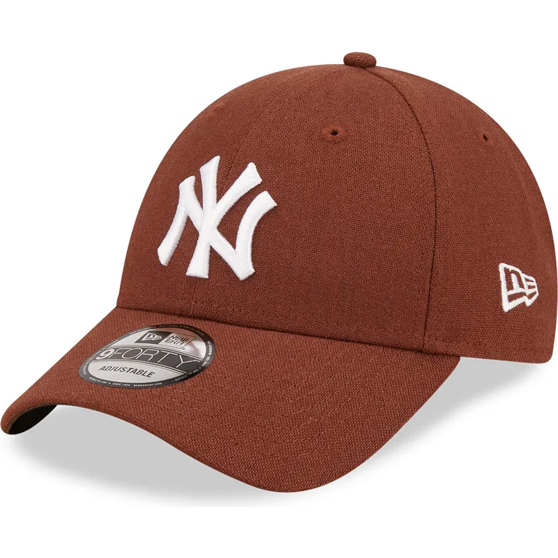 mutzen-gebogen-braun-verstellbares-band-9forty-linen-der-new-york-yankees-mlb-von-new-era