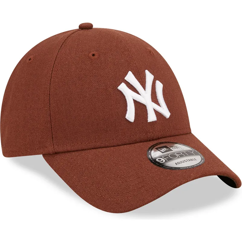 mutzen-gebogen-braun-verstellbares-band-9forty-linen-der-new-york-yankees-mlb-von-new-era